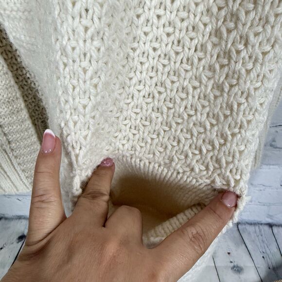 Wool Cardigan Women Medium Ivory Long Cable Knit Open Front Cottage Sweater - Picture 7 of 11
